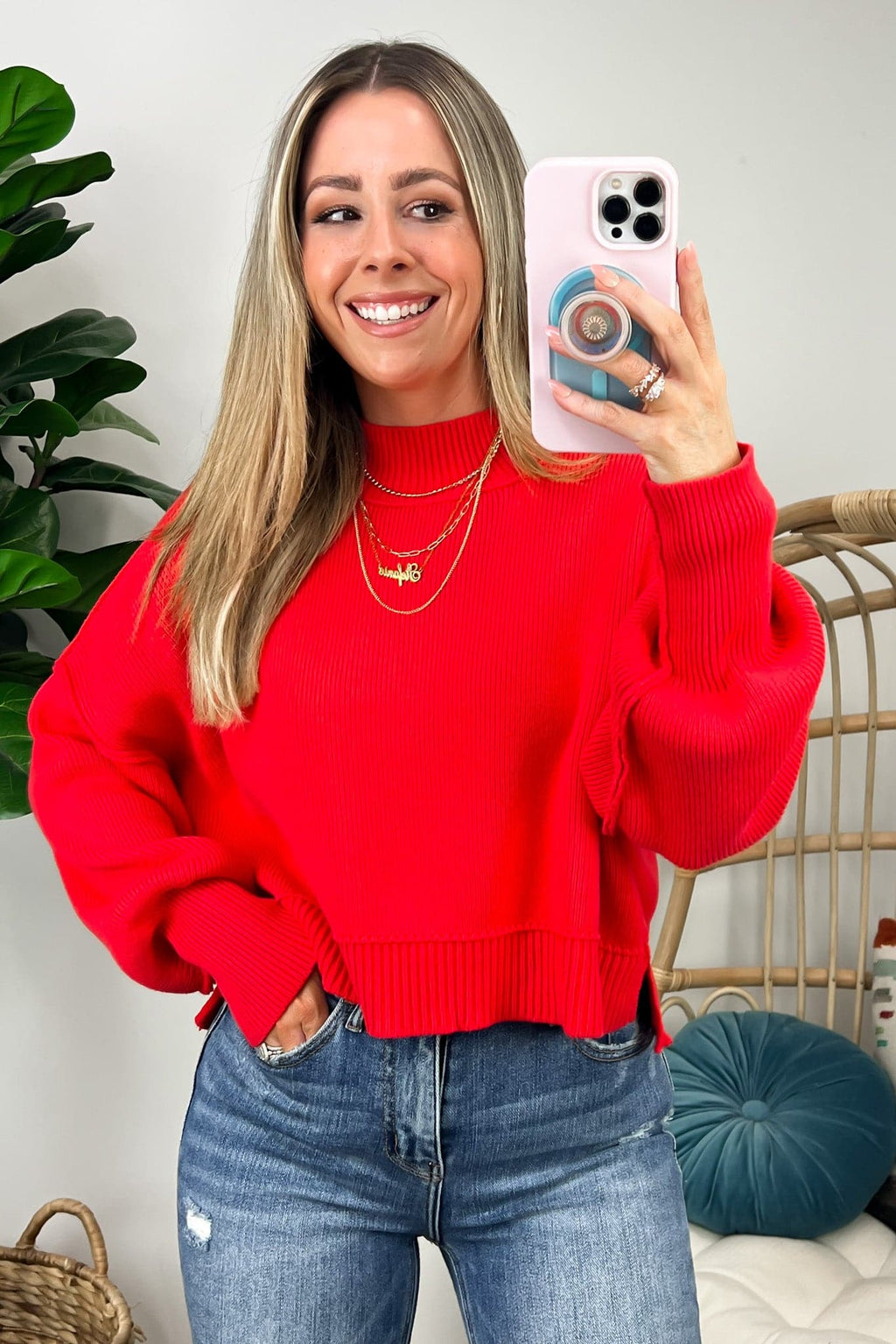 Light Red / SM Easy Retreat Cropped Oversized Sweater - FINAL SALE - Madison and Mallory