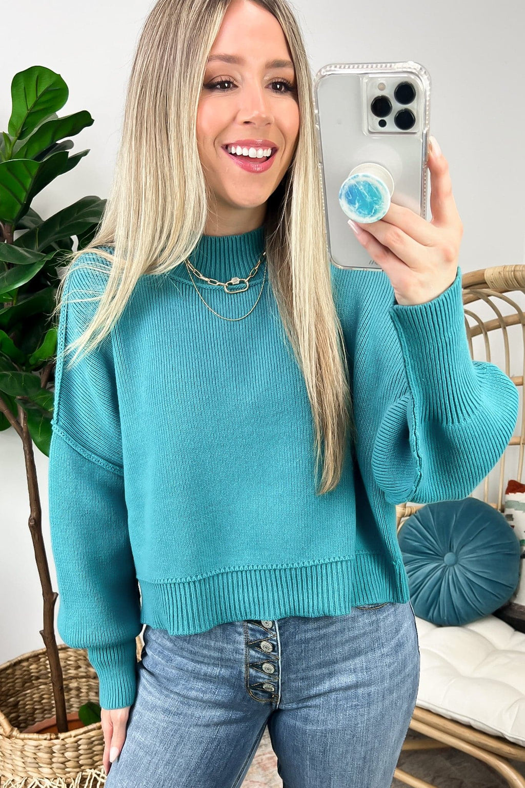 Dusty Teal / SM Easy Retreat Cropped Oversized Sweater - FINAL SALE - Madison and Mallory