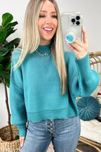 Dusty Teal / SM Easy Retreat Cropped Oversized Sweater - FINAL SALE - Madison and Mallory
