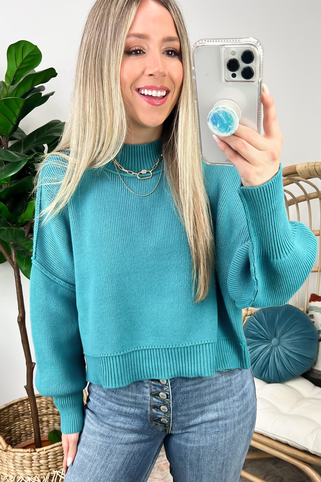 Dusty Teal / SM Easy Retreat Cropped Oversized Sweater - FINAL SALE - Madison and Mallory