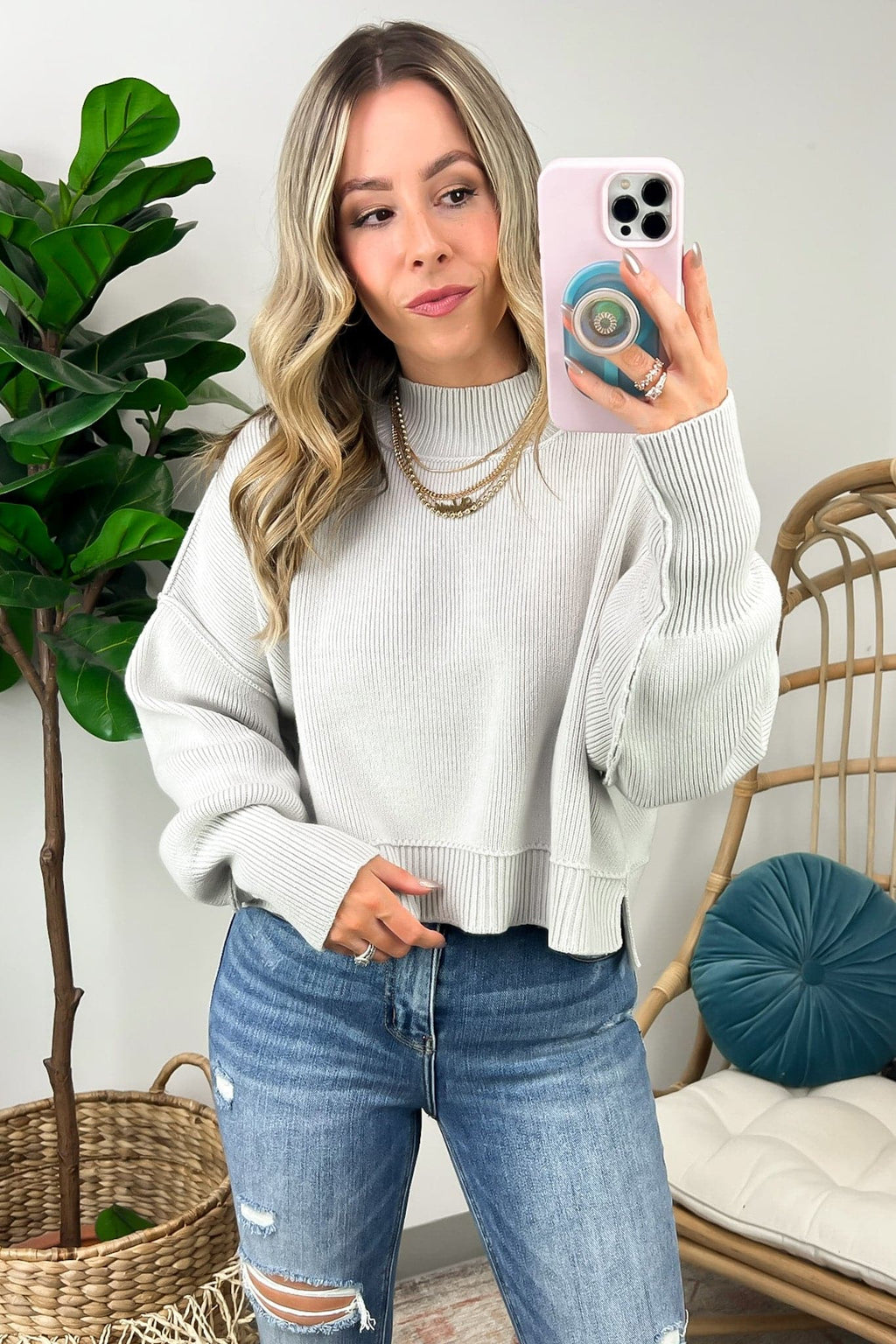 Bone / SM Easy Retreat Cropped Oversized Sweater - FINAL SALE - Madison and Mallory