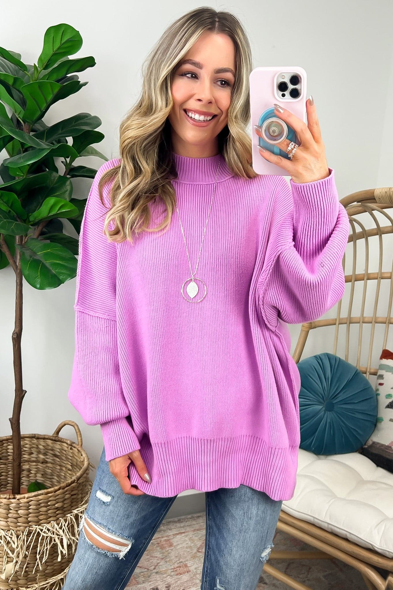 Mauve / S Easy Retreat Oversized Side Slit Sweater - BACK IN STOCK - Madison and Mallory