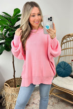 Dark Pink / S Easy Retreat Oversized Side Slit Sweater - FINAL SALE - Madison and Mallory