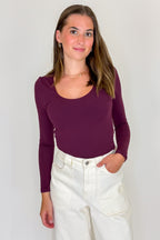 Dark Cherry / S Easy Form Scoop Neck Top - Madison and Mallory