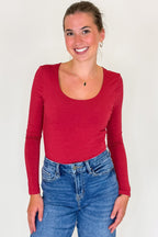 Dark Red / S Easy Form Scoop Neck Top - Madison and Mallory