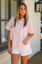 Easy Stripe Mix Button Down Boxy Top - Madison and Mallory