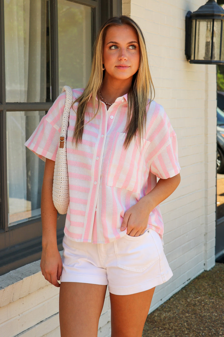 Easy Stripe Mix Button Down Boxy Top - Madison and Mallory