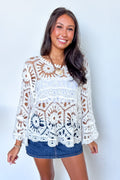 Ivory / OS Eden Drift Openwork Crochet Top - Madison and Mallory