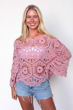Rose Pink / OS Eden Drift Openwork Crochet Top - Madison and Mallory