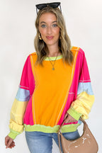 Banana/Fuchsia/Lime / S Edge Theory Raw Edge Vintage Washed Terry Pullover - FINAL SALE - Madison and Mallory