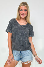 Charcoal / S Edge of Casual Boyfriend Fit V-Neck Mineral Wash Tee - FINAL SALE - Madison and Mallory