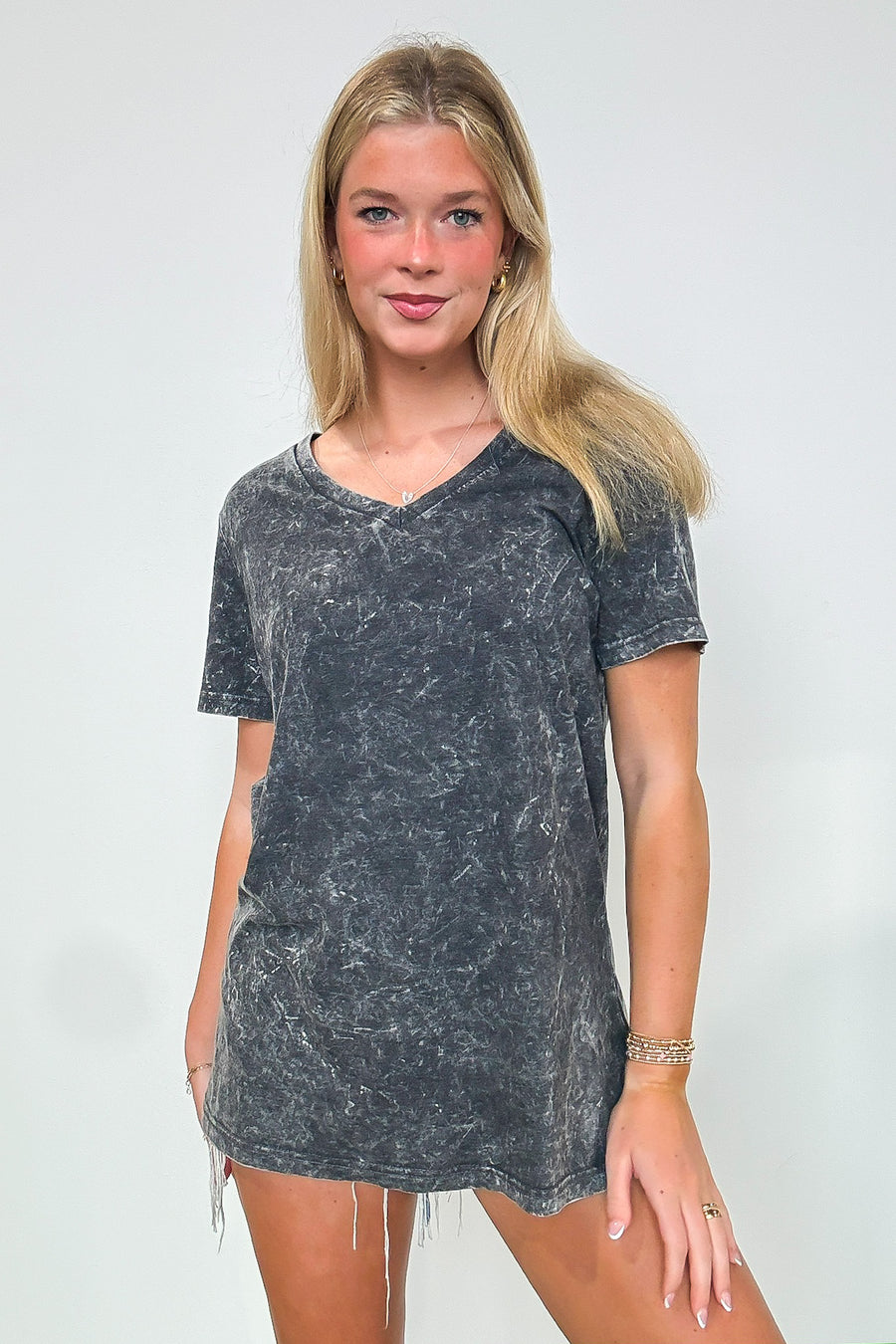 Edge of Casual Boyfriend Fit V-Neck Mineral Wash Tee - Madison and Mallory