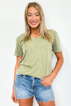 Olive / S Edge of Casual Boyfriend Fit V-Neck Mineral Wash Tee - FINAL SALE - Madison and Mallory