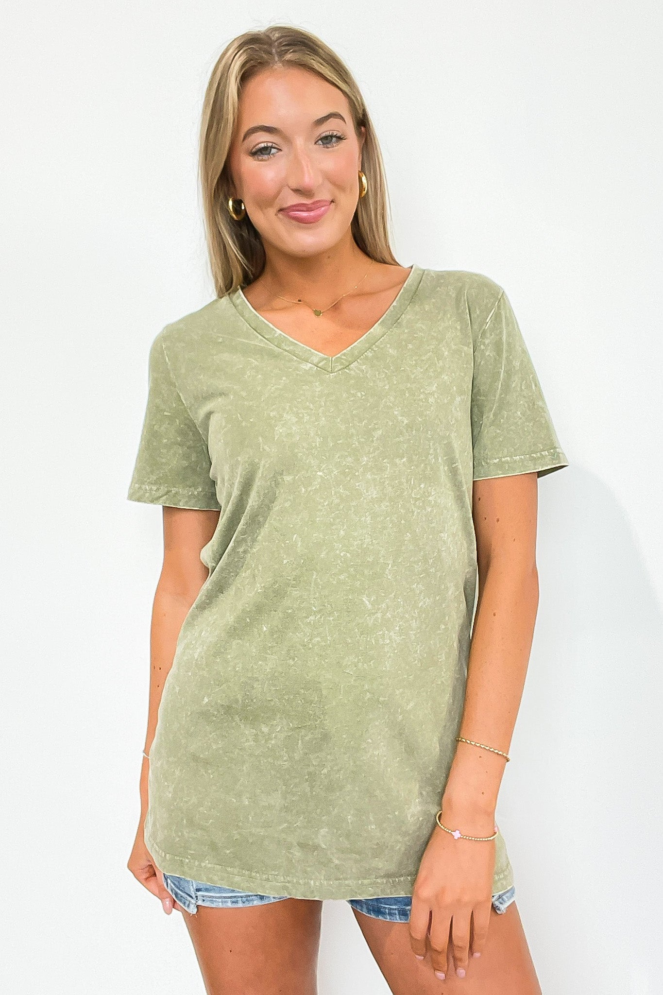 Edge of Casual Boyfriend Fit V-Neck Mineral Wash Tee - Madison and Mallory