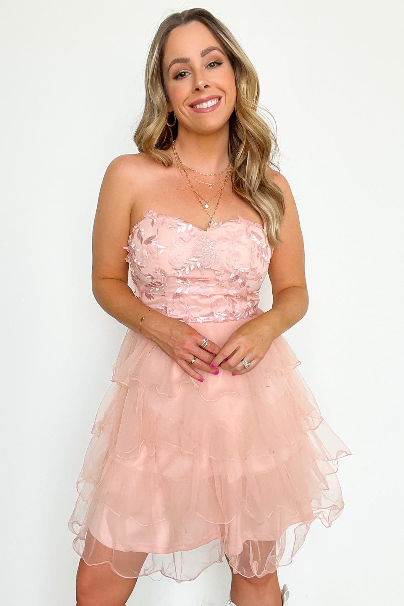 S / Blush Effervescent Afternoon Floral Lace Tulle Tiered Dress - FINAL SALE - Madison and Mallory