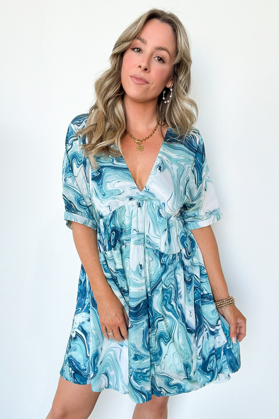  Effortless Behavior Abstract Tiered Tunic Dress - Madison and Mallory