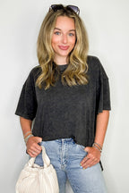 Black / S Effortless Ease Mineral Washed Cotton Oversized Slit Tee - Madison and Mallory