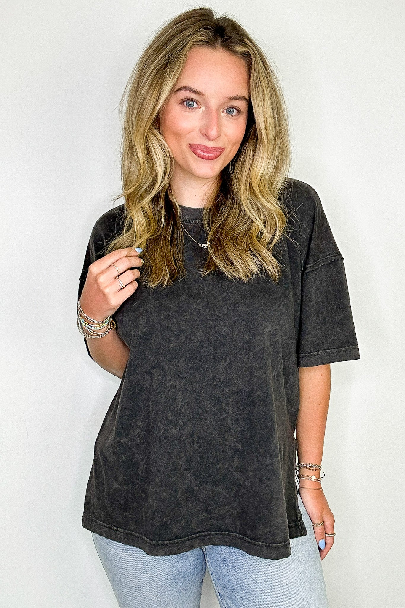 Effortless Ease Mineral Washed Cotton Oversized Slit Tee - Madison and Mallory