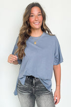 Blue Gray / S Effortless Ease Mineral Washed Cotton Oversized Slit Tee - Madison and Mallory