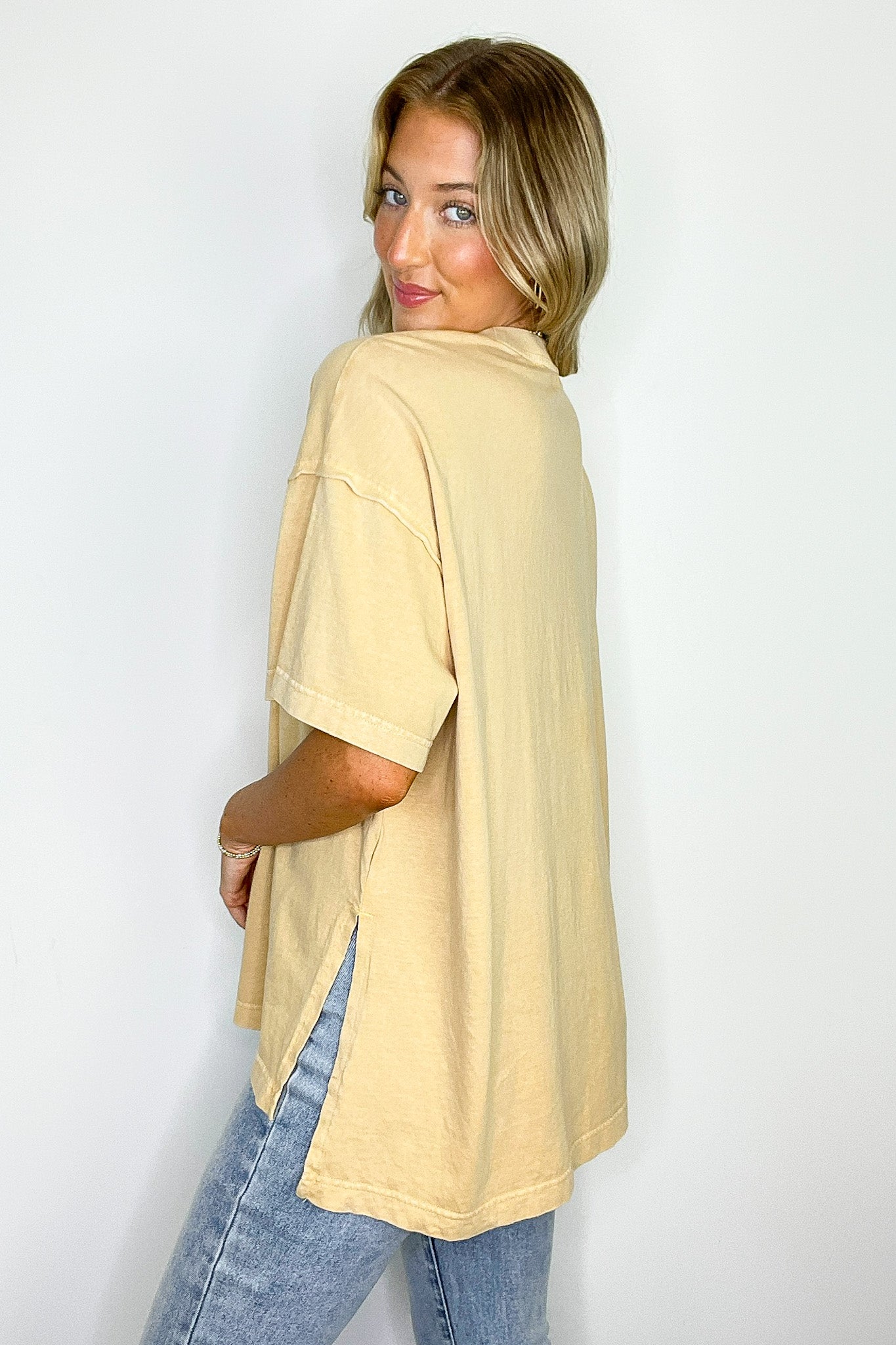 Effortless Ease Mineral Washed Cotton Oversized Slit Tee - Madison and Mallory