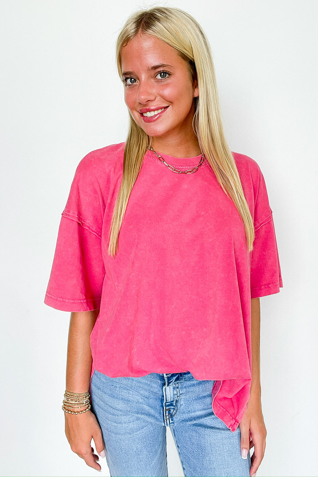 French Pink / S Effortless Ease Mineral Washed Cotton Oversized Slit Tee - Madison and Mallory