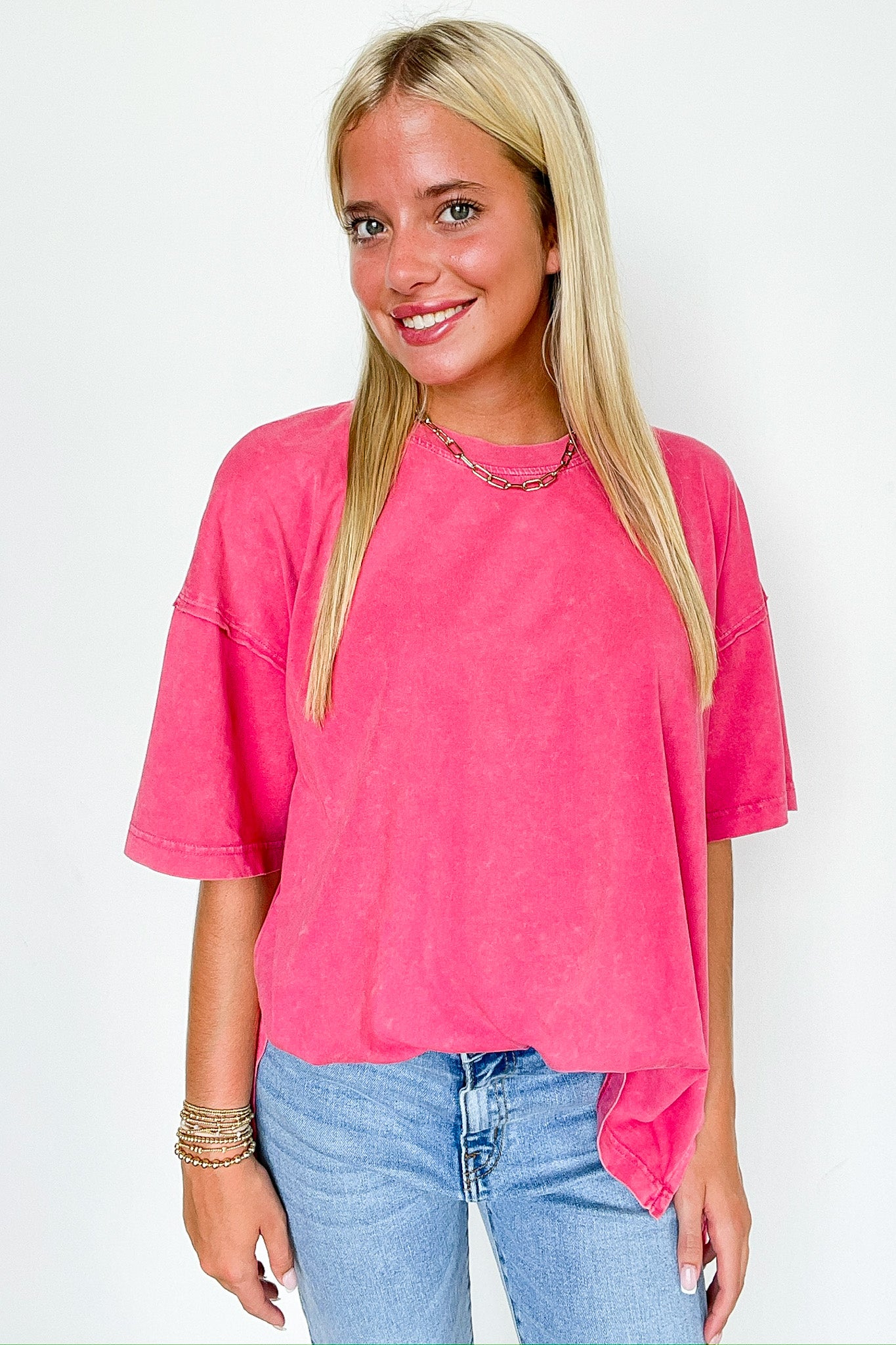 French Pink / S Effortless Ease Mineral Washed Cotton Oversized Slit Tee - Madison and Mallory