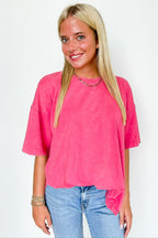 French Pink / S Effortless Ease Mineral Washed Cotton Oversized Slit Tee - Madison and Mallory