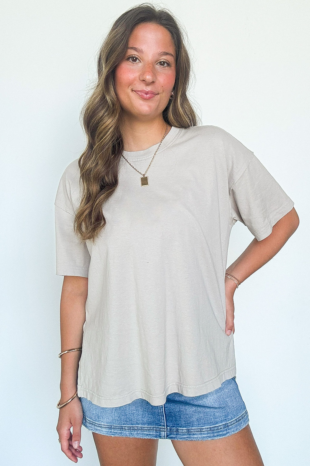Light Taupe / S Effortless Ease Mineral Washed Cotton Oversized Slit Tee - Madison and Mallory