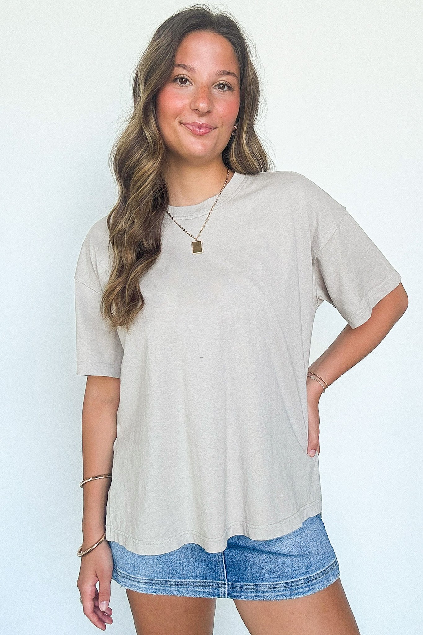 Light Taupe / S Effortless Ease Mineral Washed Cotton Oversized Slit Tee - Madison and Mallory