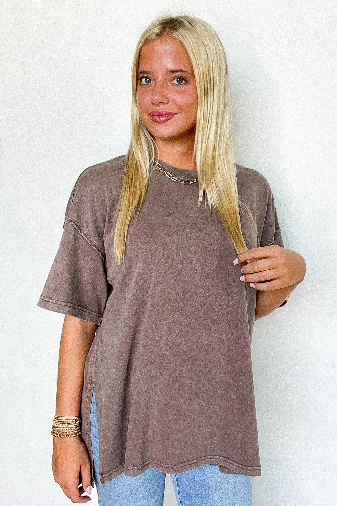 Effortless Ease Mineral Washed Cotton Oversized Slit Tee - Madison and Mallory