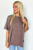 Mocha / S Effortless Ease Mineral Washed Cotton Oversized Slit Tee - Madison and Mallory