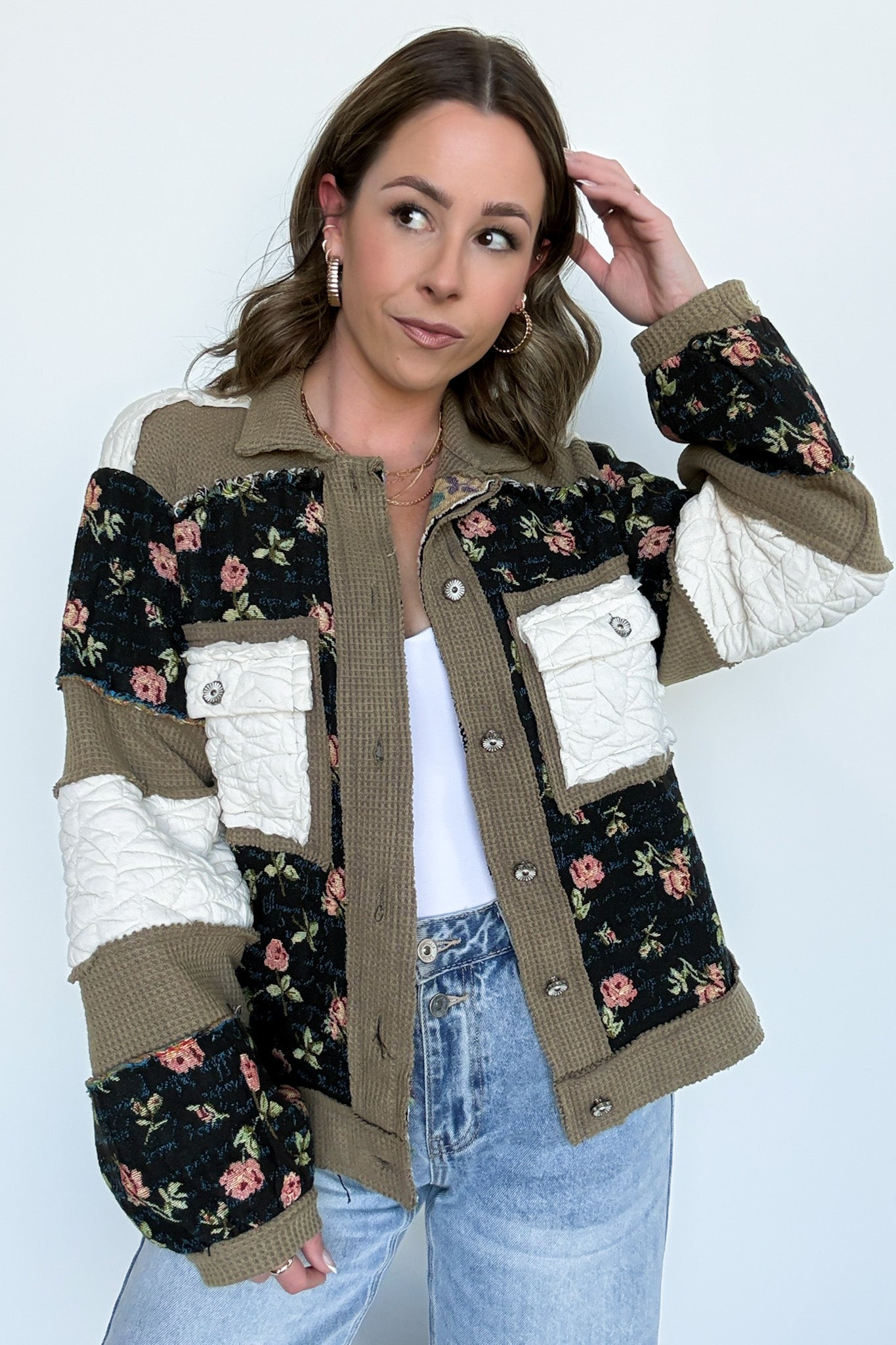 Effortless Escape Floral Patched Jacket - BACK IN STOCK - Madison and Mallory