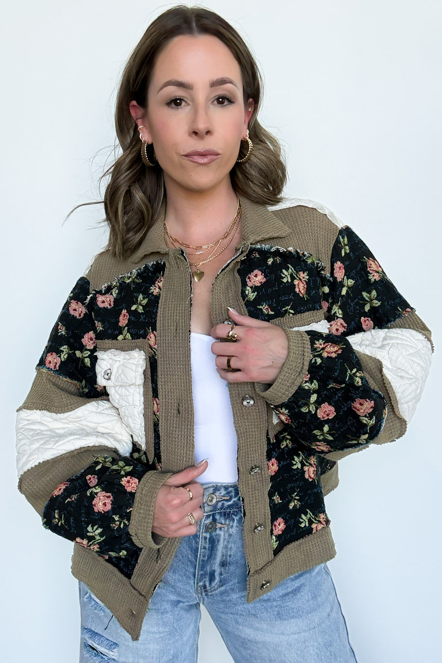  Effortless Escape Floral Patched Jacket - Madison and Mallory