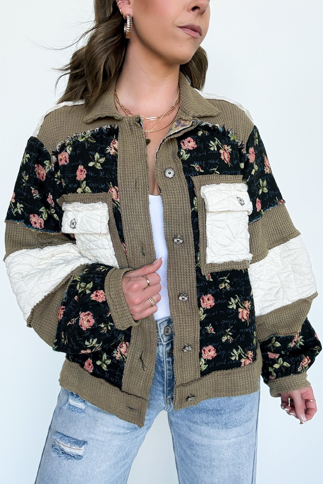  Effortless Escape Floral Patched Jacket - Madison and Mallory