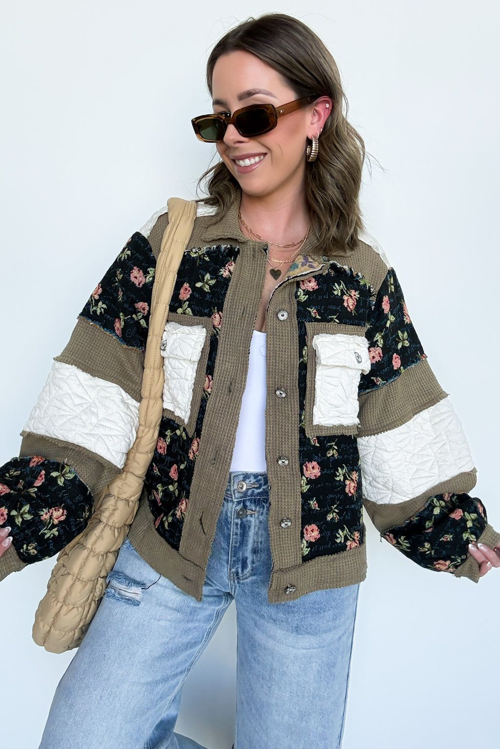 Effortless Escape Floral Patched Jacket - BACK IN STOCK - Madison and Mallory