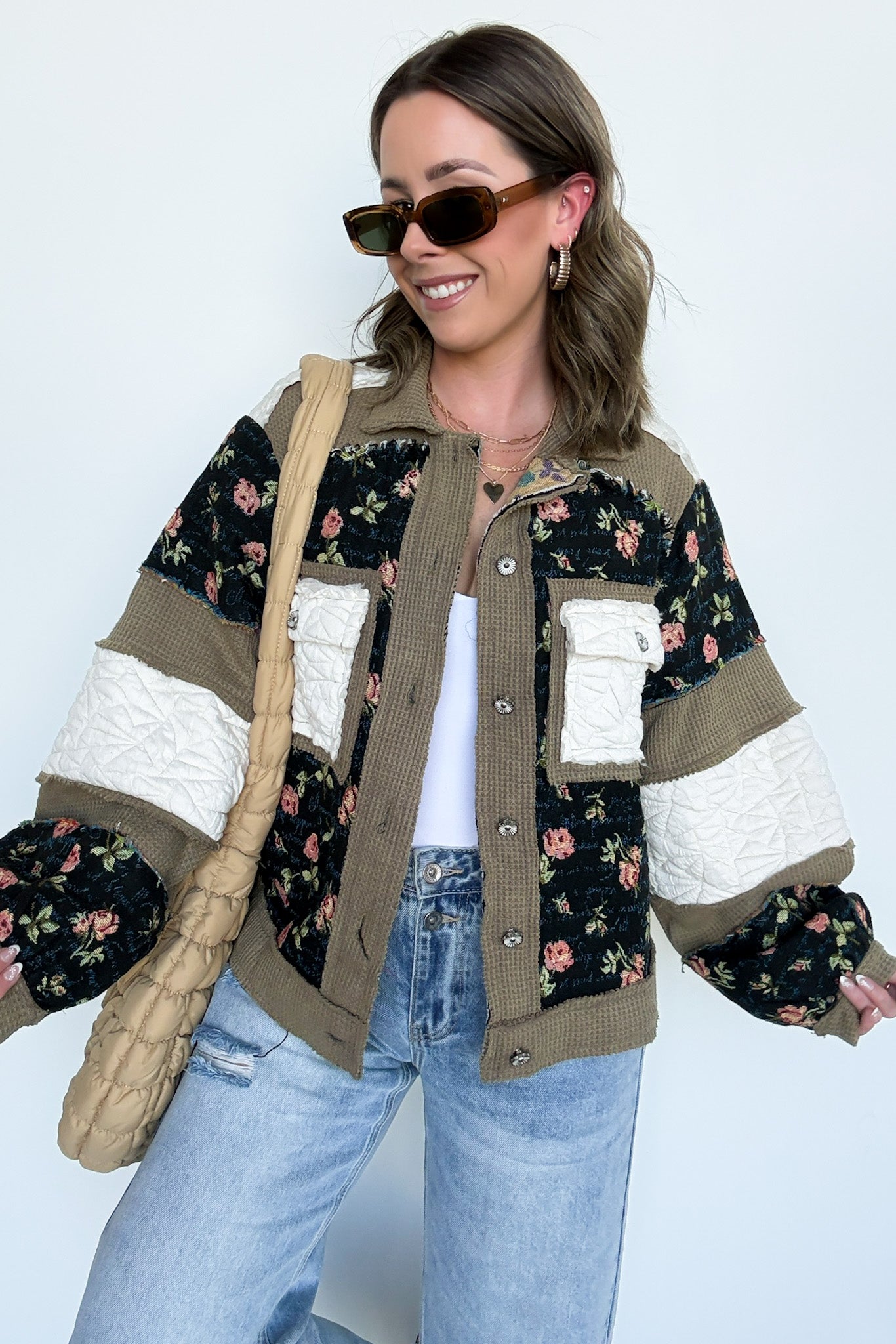 Effortless Escape Floral Patched Jacket - BACK IN STOCK - Madison and Mallory