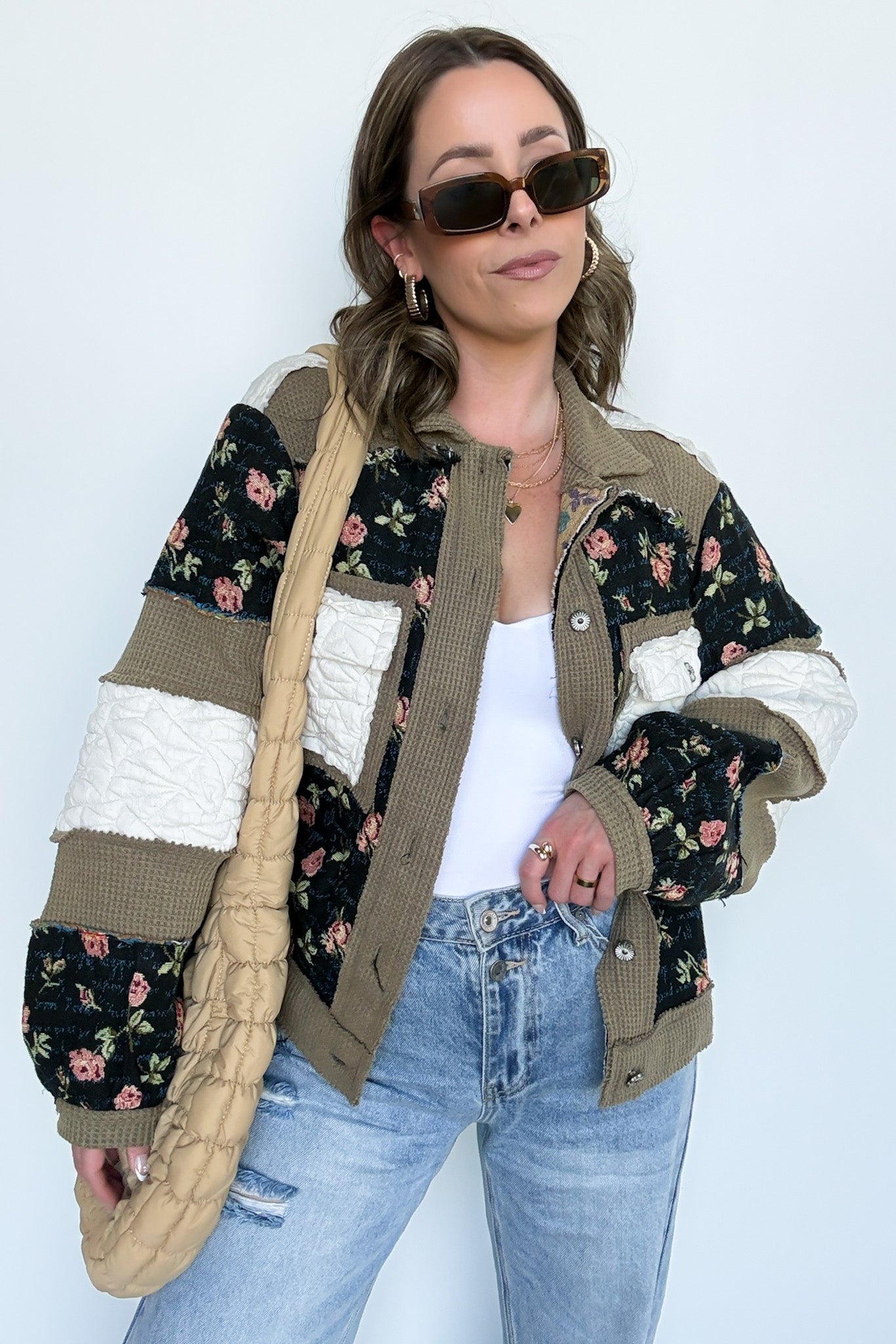 S / Moss/Indigo Effortless Escape Floral Patched Jacket - Madison and Mallory