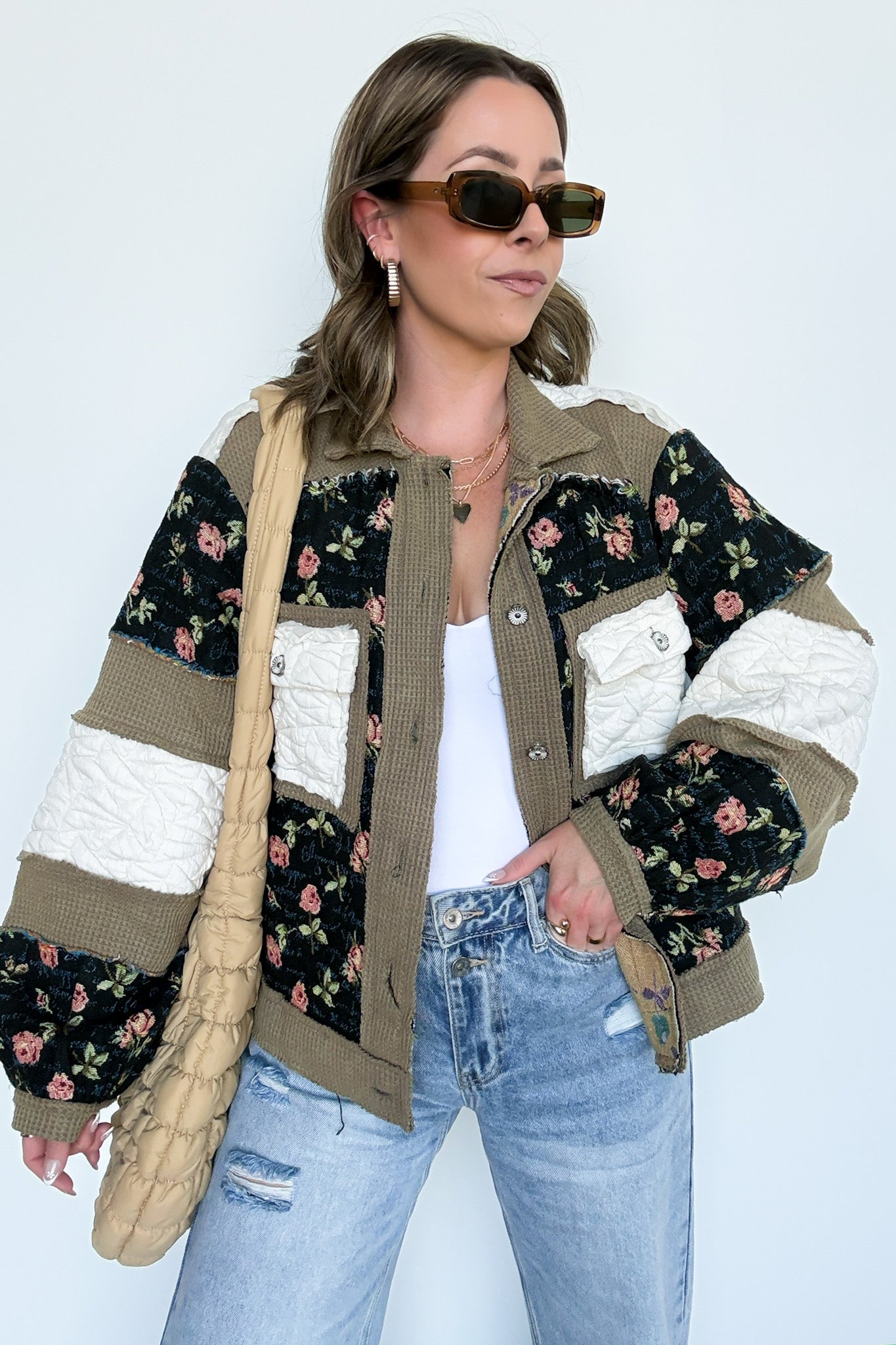 Effortless Escape Floral Patched Jacket - BACK IN STOCK - Madison and Mallory