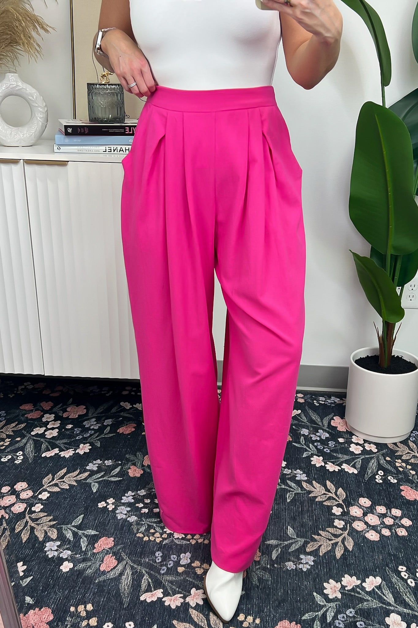 Fuchsia / S Effortless Mentality Wide Leg Pleated Pants - Madison and Mallory