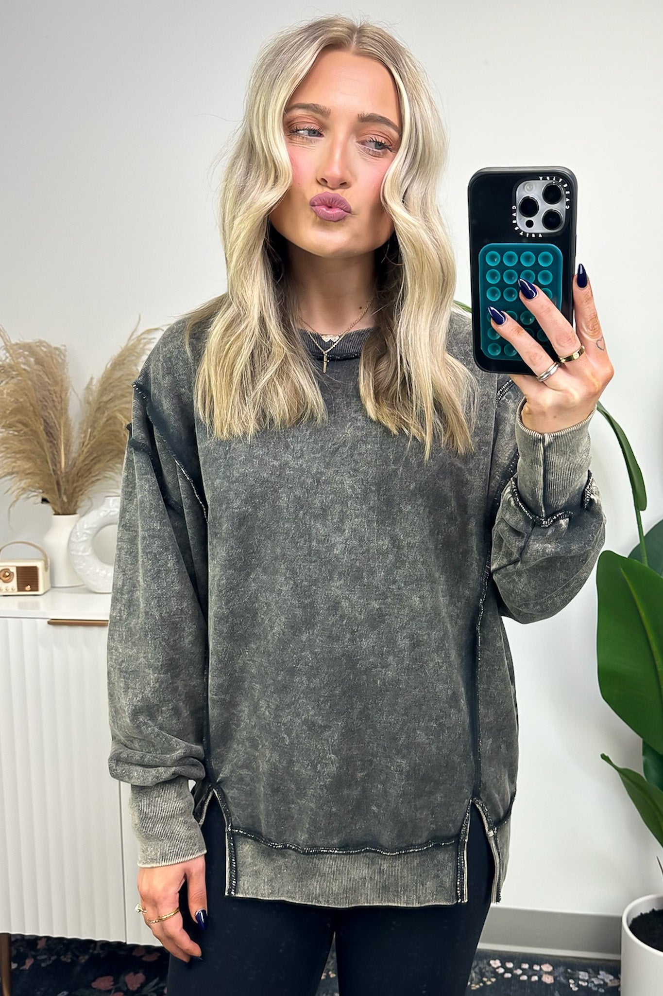  Effortless Outing Acid Wash Exposed Seam Pullover - FINAL SALE - Madison and Mallory