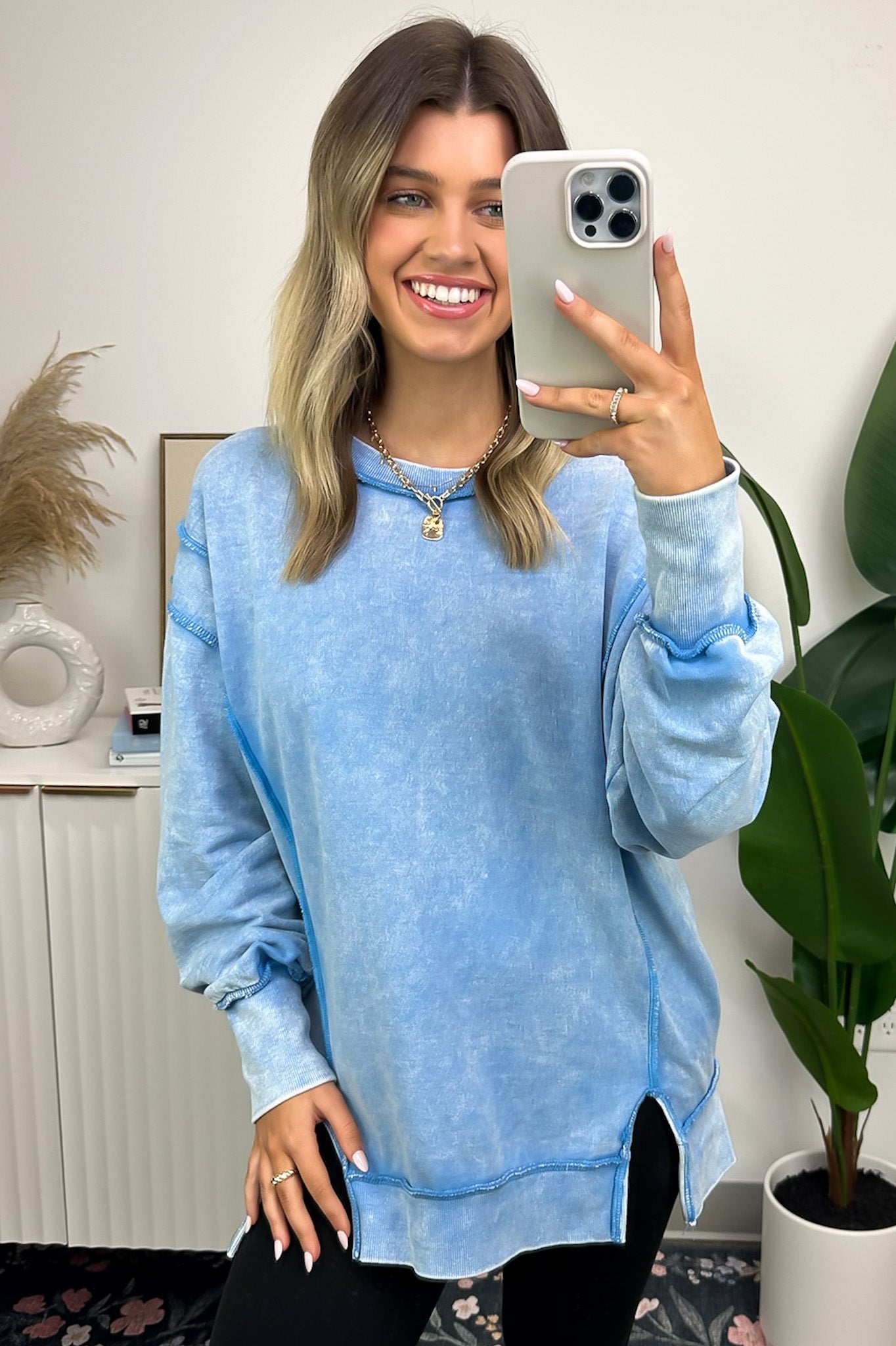 Deep Sky / SM Effortless Outing Acid Wash Exposed Seam Pullover - FINAL SALE - Madison and Mallory