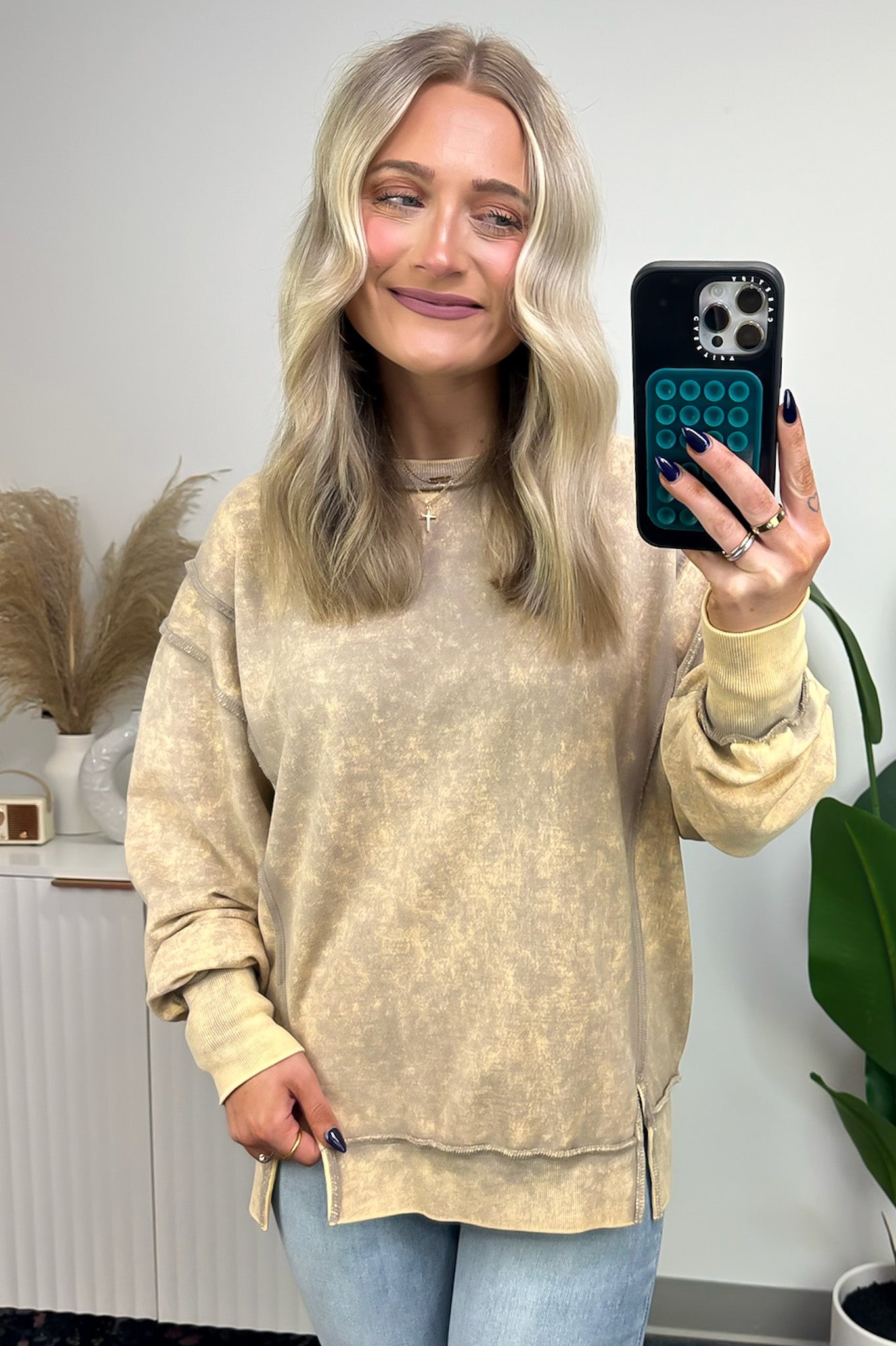 Ash Mocha / SM Effortless Outing Acid Wash Exposed Seam Pullover - FINAL SALE - Madison and Mallory
