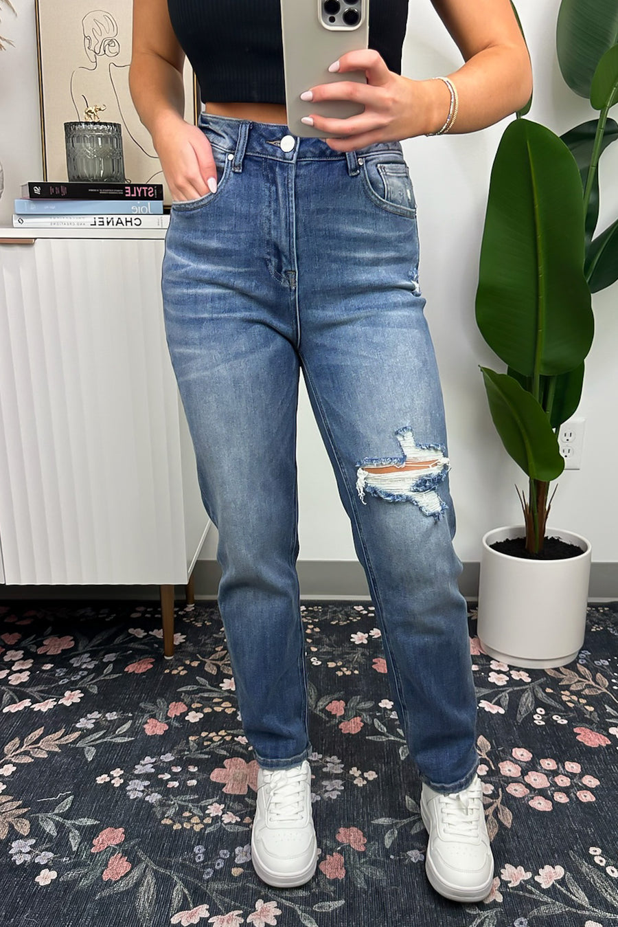 Medium / 1 Elantine High Rise Straight Leg Distressed Jeans - Madison and Mallory