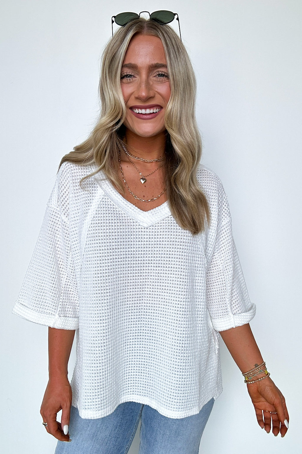 Elara Waffle Knit Exposed Seam Top - FINAL SALE - Madison and Mallory