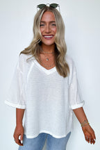 Elara Waffle Knit Exposed Seam Top - FINAL SALE - Madison and Mallory