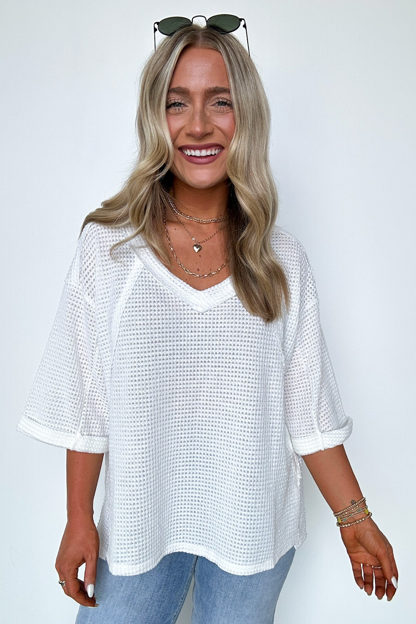 Elara Waffle Knit Exposed Seam Top - FINAL SALE - Madison and Mallory