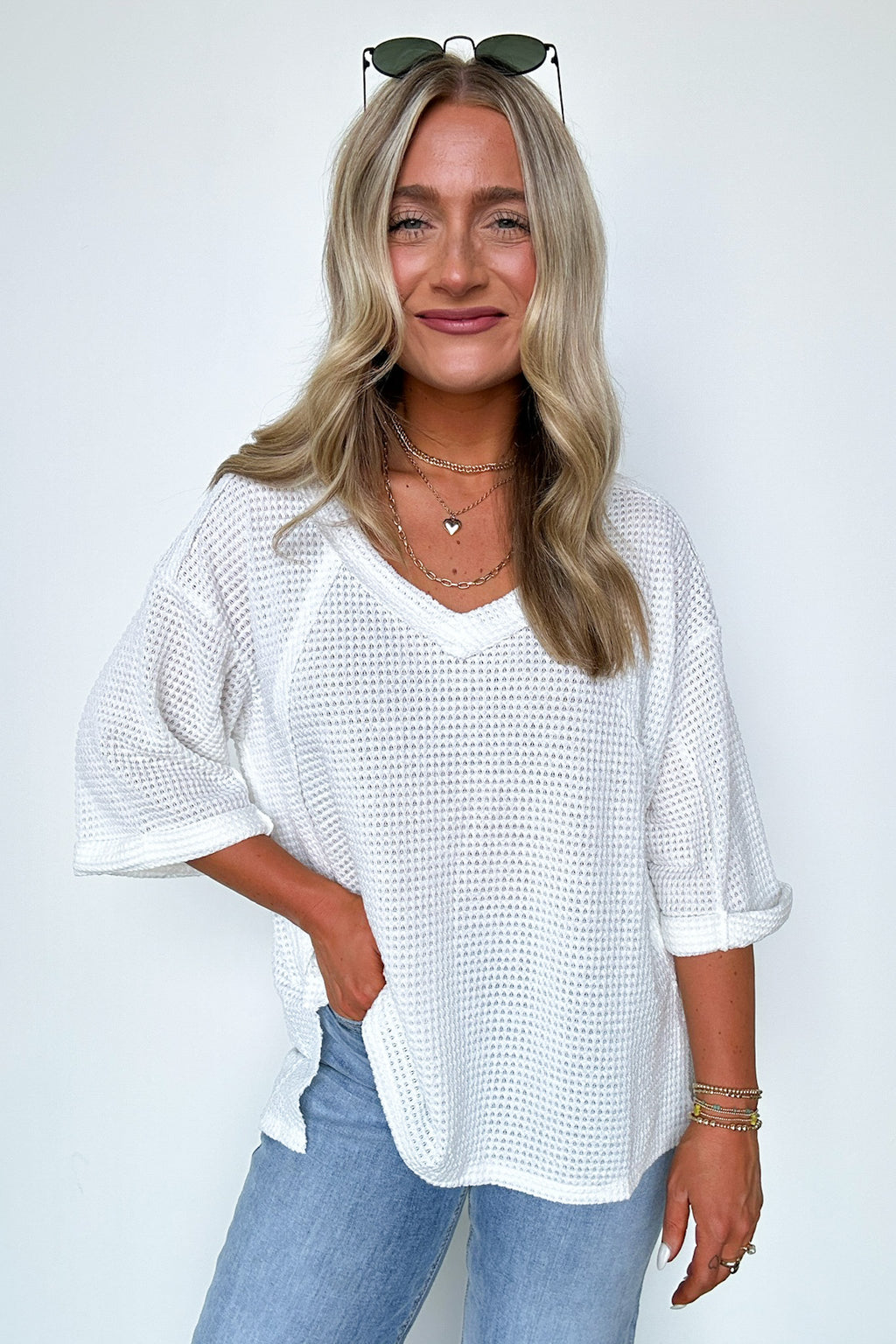 Elara Waffle Knit Exposed Seam Top - FINAL SALE - Madison and Mallory