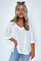Elara Waffle Knit Exposed Seam Top - FINAL SALE - Madison and Mallory