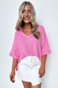 Pink / SM Elara Waffle Knit Exposed Seam Top - FINAL SALE - Madison and Mallory