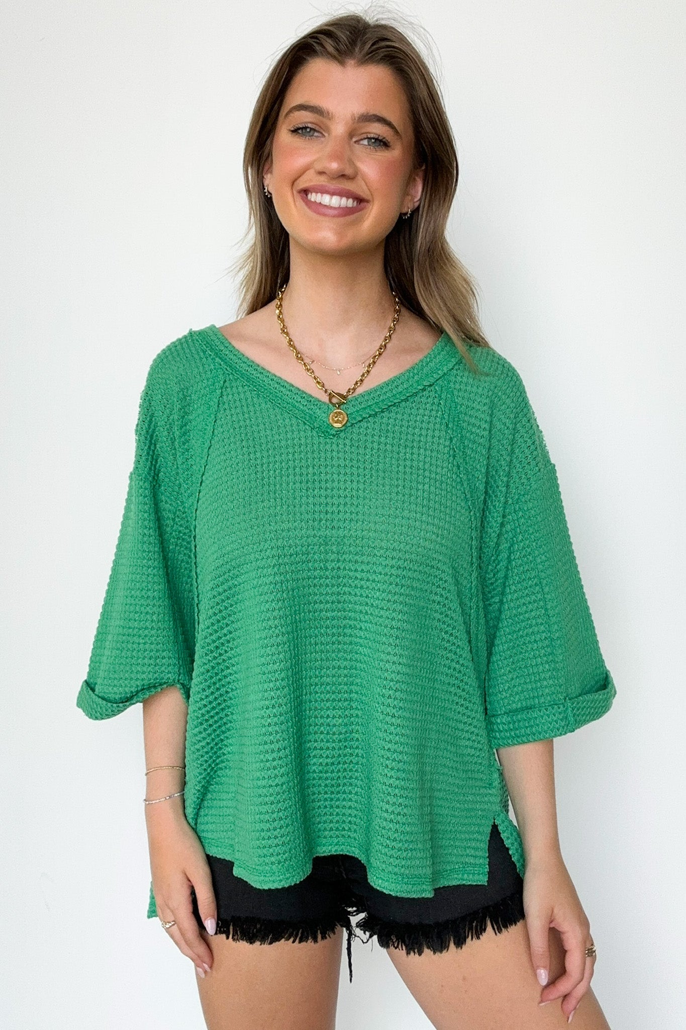 Elara Waffle Knit Exposed Seam Top - FINAL SALE - Madison and Mallory